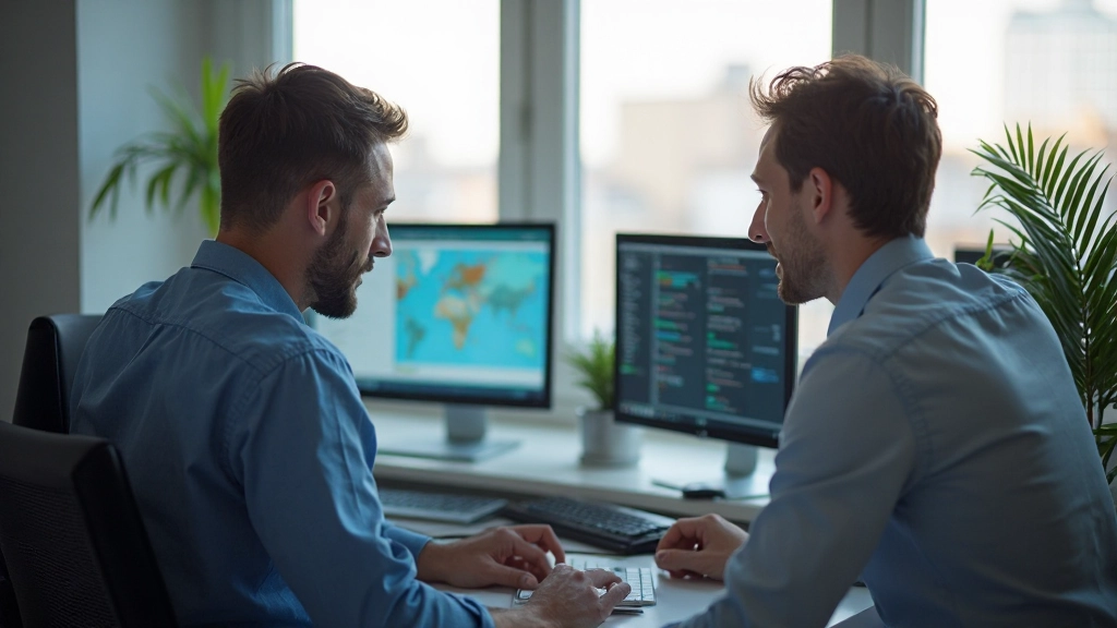 Профессионал работает с различными приложениями для управления проектами на нескольких мониторах